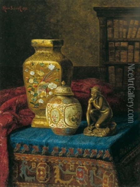 Antiquitatenstilleben Mit Chinesischen Vasen Oil Painting - Max Schoedl
