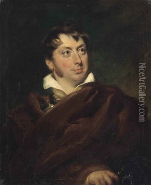Portrait Of A Gentleman, Bust-length, In A Brown Cloak And White Shirt, Holding His Hat Oil Painting - Thomas Lawrence