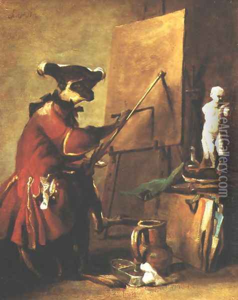 The Monkey Painter, 1740 Oil Painting - Jean-Baptiste-Simeon Chardin