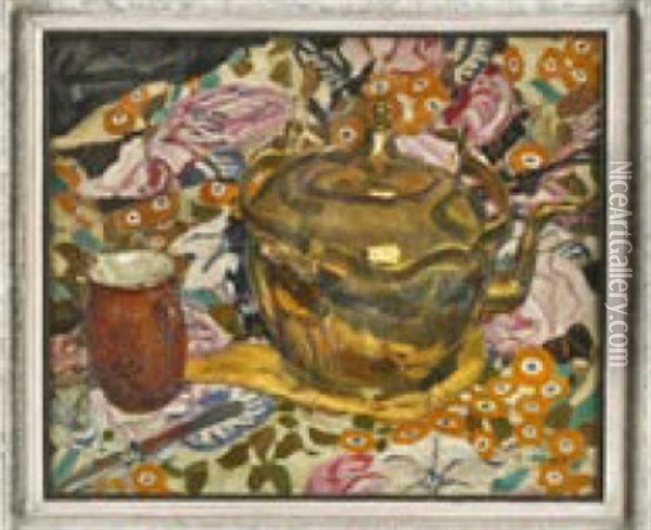 Jugendstil-stilleben Mit Teekessel Oil Painting - Carl Ederer