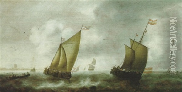 Schiffe Auf Bewegter See Oil Painting - Jacob Adriaenz. Bellevois
