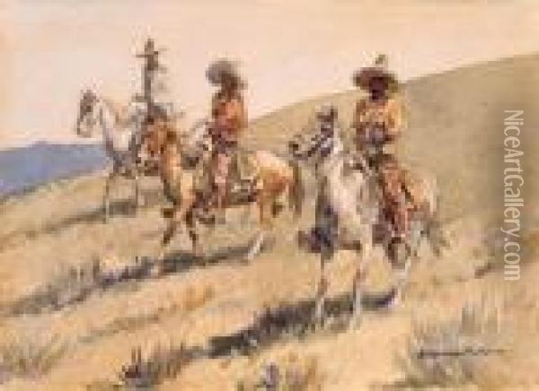 Three Vacarros On Horseback Oil Painting - John Edward Borein