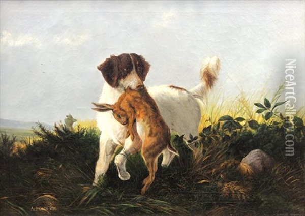 Hunting Dog With Rabbit Oil Painting - Alexander Pope