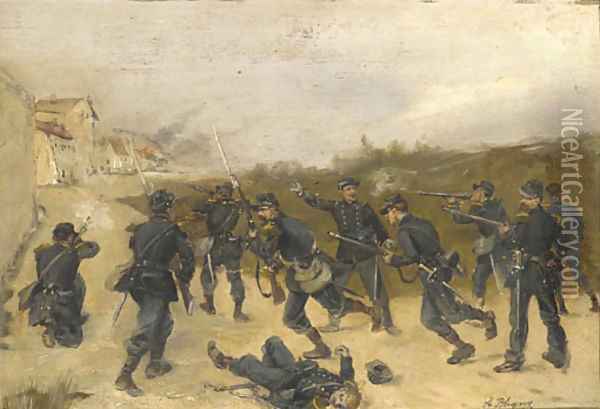 French soldiers storming a town Oil Painting - Albert Bligny