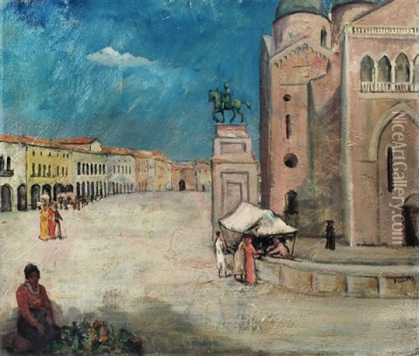 Piazza Del Santo In Padua Oil Painting - Bernard Gobiet