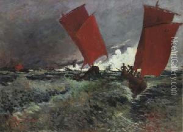 Les Voiliers Rouges Oil Painting - Emile Jourdan