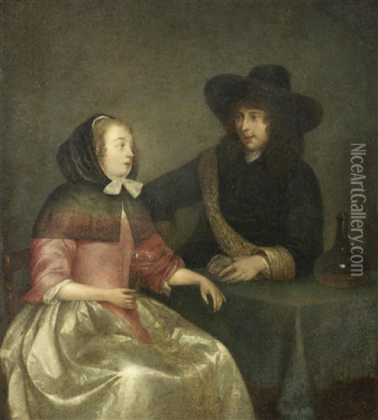 A Couple Drinking Wine Oil Painting - Gerard ter Borch the Younger