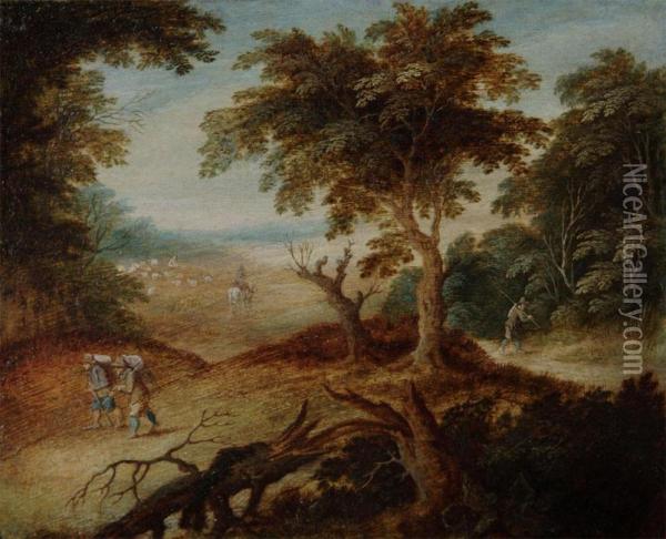 Landscape With Strollers At The Fringe Of The Woods With Shepherd In The Background Oil Painting - Alexander Keirincx