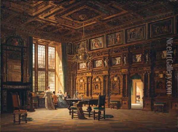 An Interior Of A Renaissance Castle Oil Painting - Heinrich Anton Heger