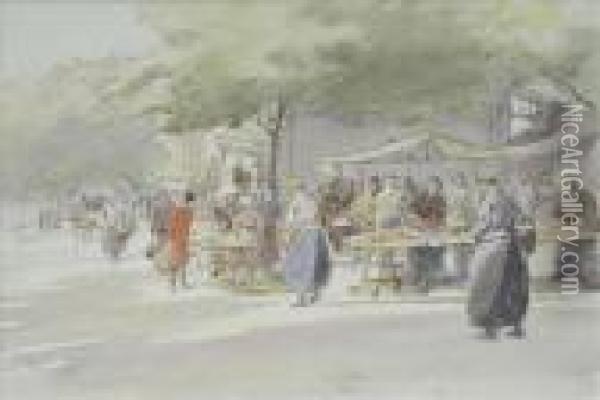 A French Streetmarket Oil Painting - George Soper
