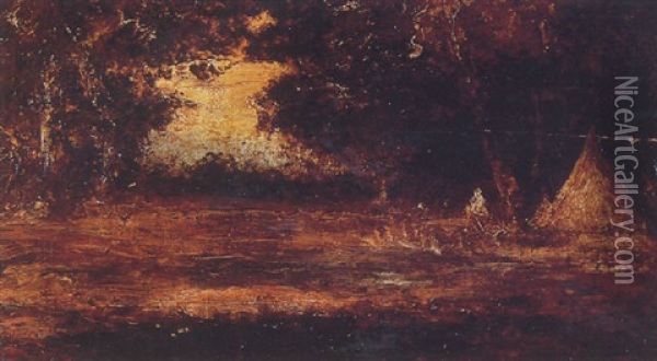Sunset On An Indian Encampment Oil Painting - Ralph Albert Blakelock