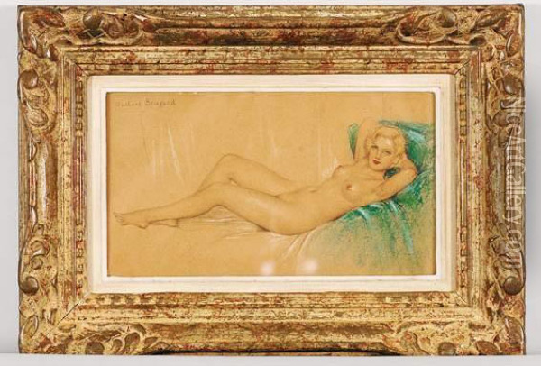 Nu Feminin Au Coussin Vert Oil Painting - Gustave Brisgand