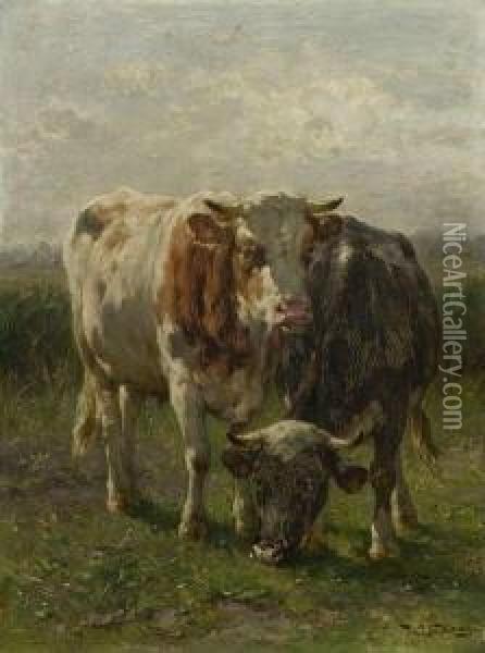 Rinder Auf Der Weide. Oil Painting - Johannes-Hubertus-Leonardus de Haas