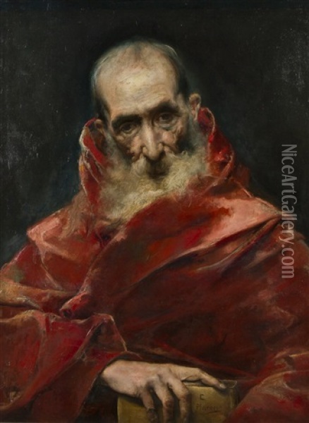 Monk Oil Painting - Casto Plasencia y Maestro