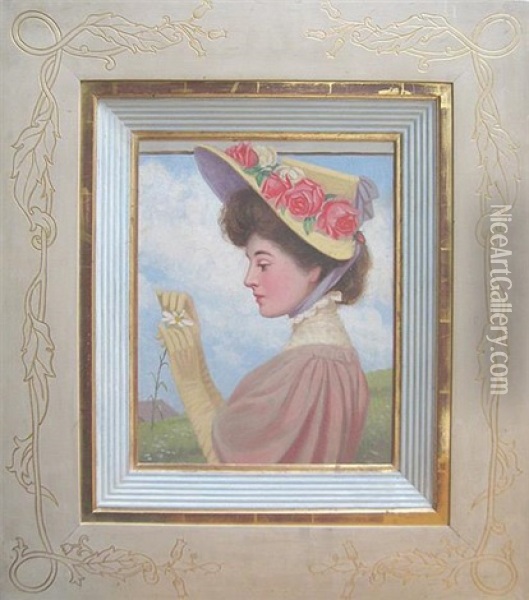 Brustbild Einer Jungen Dame Im Profil, Eine Margerite In Den Handen Haltend Oil Painting - Kate (Kathryn) Gray