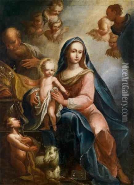 Die Heilige Familie Mit Dem Johannesknaben Und Engeln Oil Painting - Johann Leopold Deyssinger
