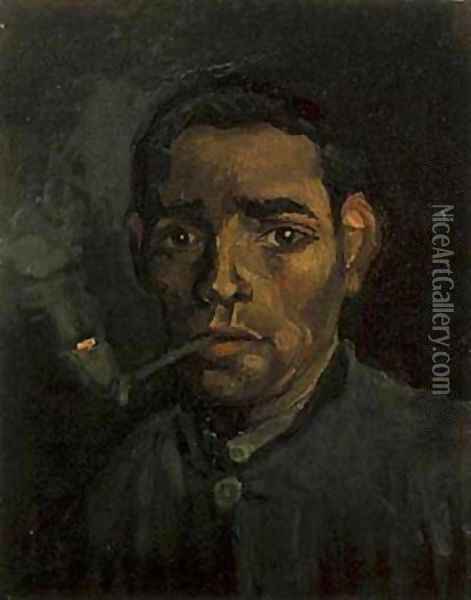 Head Of Young Peasant With Pipe 1884 Oil Painting - Vincent Van Gogh