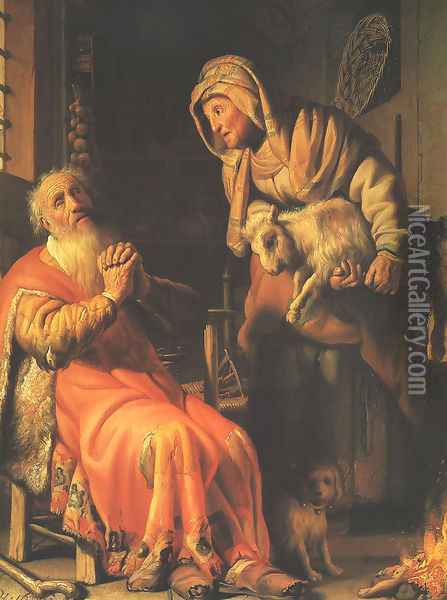 Anna Accused by Tobit of Stealing the Kid Oil Painting - Rembrandt Van Rijn