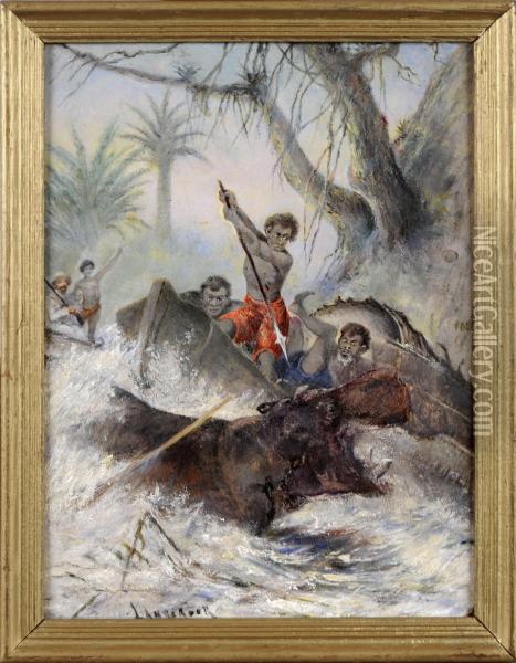 La Chasse A L'hippopotame Oil Painting - Henri Langerock