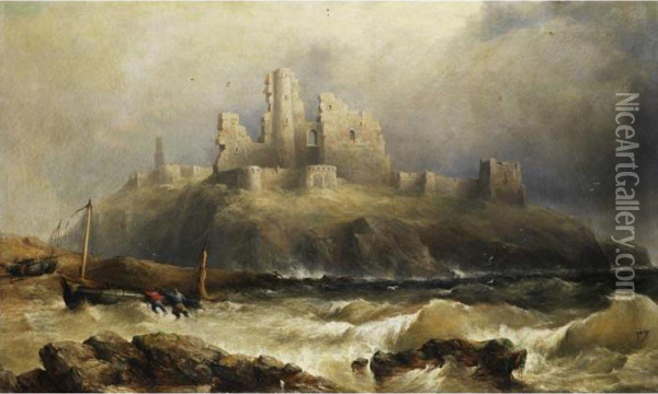Castle Ruin And Storm Oil Painting - James Webb