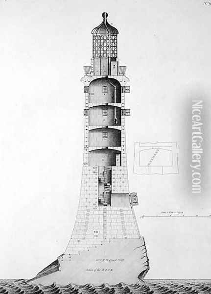 Edystone Lighthouse engraved by Edward Rooker (c.1712-74), 1763 Oil Painting - Henry Winstanley
