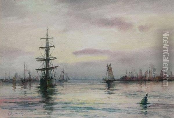 Boston Harbor Scene Oil Painting - Charles Russell Loomis