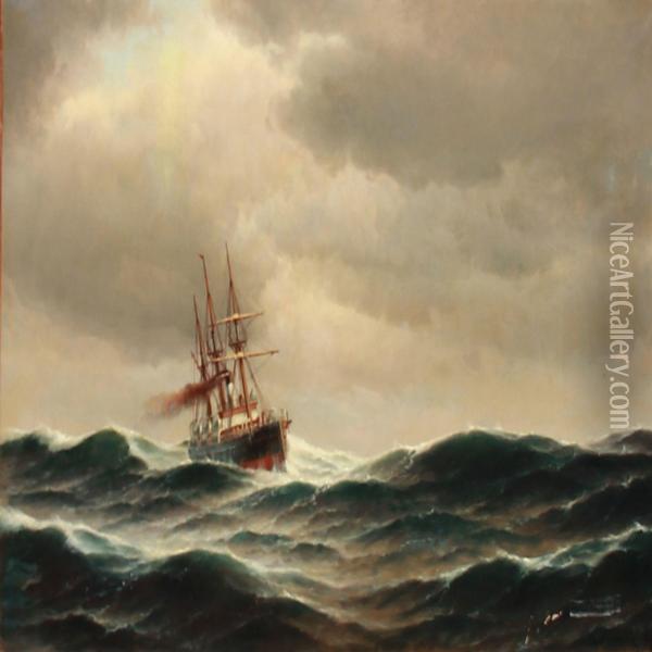 A Passenger Steamer In High Waves Oil Painting - Carl Ludwig Bille