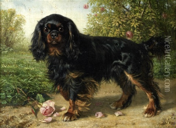 Prince - A Toy Spaniel In A Landscape Oil Painting - Filippo Palizzi