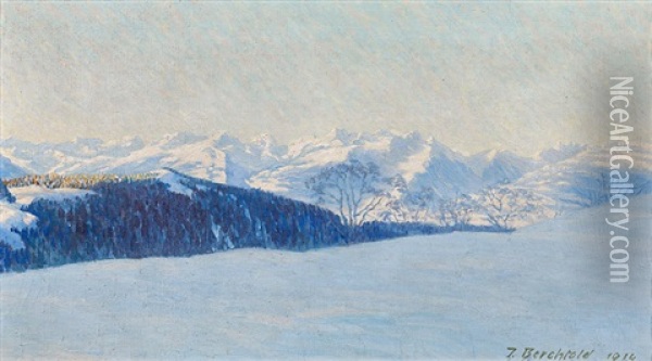 Winter Landscape Oil Painting - Josef Berchtold