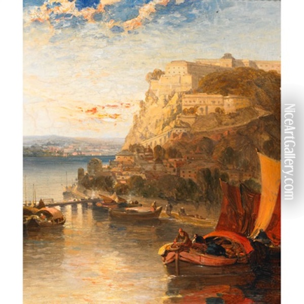 Lake Ehrinbrutstein (+ Lake Garda; Pair) Oil Painting - Arthur Joseph Meadows