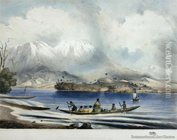 Kaitote & Tongariro From Roto-aire Lake Oil Painting - George French Angas