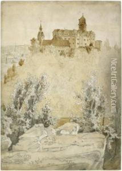 Sachsische Landschaft Mit Einer Burg, Verso: Landschaft, Im Hintergrund Eine Burg Oil Painting - Carl Wagner