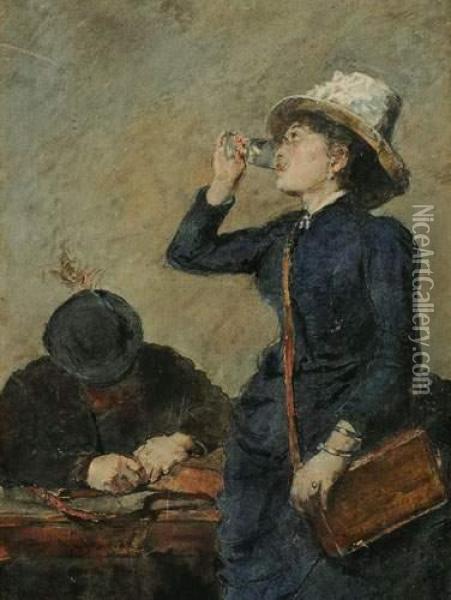 Le Coup De L'etrier (1887) Oil Painting - David Oyens