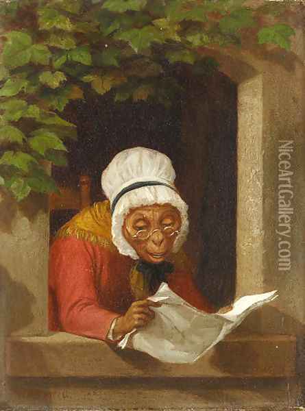 Reading the Paper Oil Painting - William Holbrook Beard