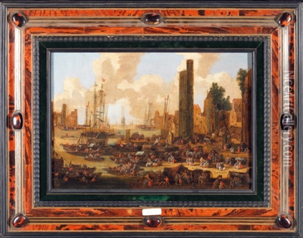 Scenes De Ports Imaginaires (2 Works) Oil Painting - Pieter Casteels III