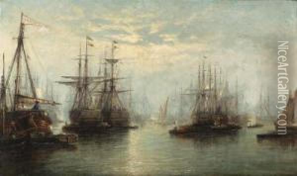 The Port Of London; And Thames At London Bridge Oil Painting - Francis Maltino