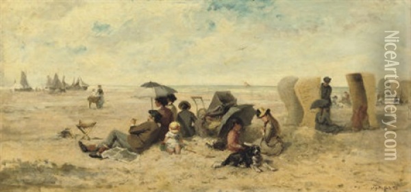 A Day On The Beach Oil Painting - Johannes Marius ten Kate