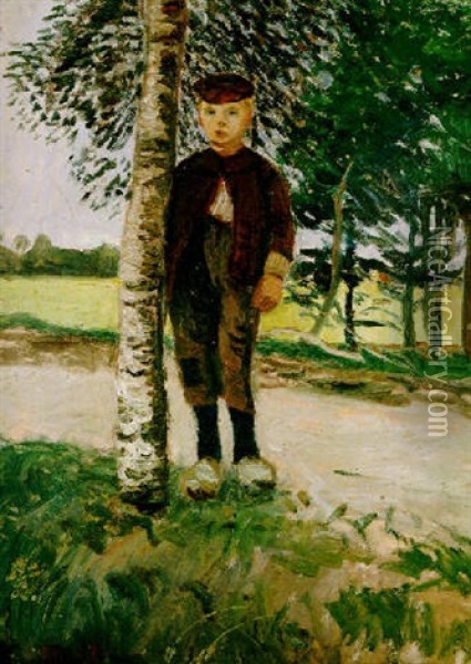 Junge Am Birkenstamm Oil Painting - Otto Modersohn