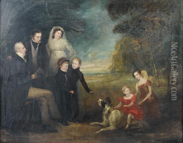 Portrait Of A Family Oil Painting - Ramsay Richard Reinagle