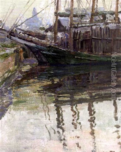 Study Of Reflections: New Basin Canal Oil Painting - Robert Wadsworth Grafton