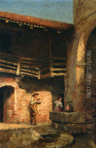 Contadini Nell'aia Oil Painting - Pio Sanquirico