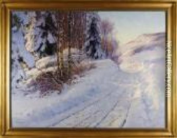 Vinterlandskapmed Vag Oil Painting - Carl Brandt