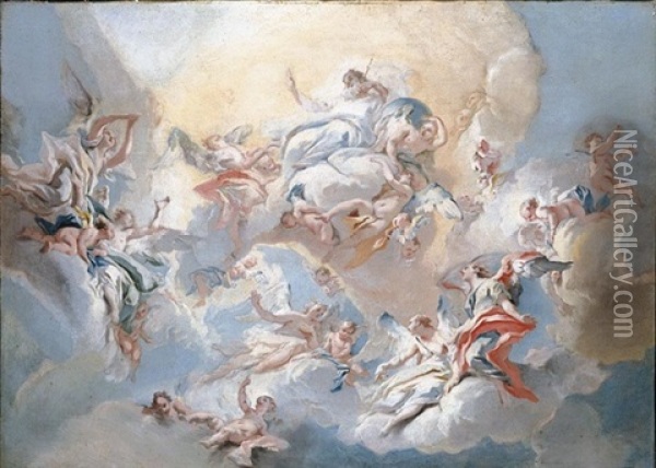 God The Father And Angels In Glory Oil Painting - Carlo Innocenzo Carlone
