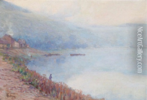 Brouillard Sur La Meuse/cloor Oil Painting - Eugene Verdyen