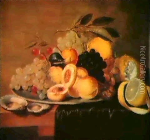 Stilleben Mit Weintrauben, Pfirsichen Und Austern Oil Painting - Gillis Jacobz van Hulsdonck