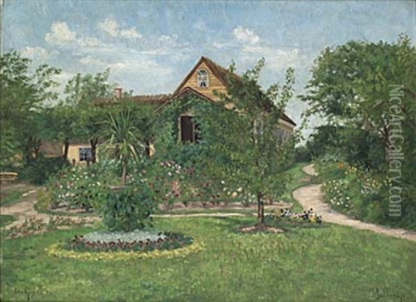 Tradgard I Sommargronska Oil Painting - Ida Gisiko-Spaerck