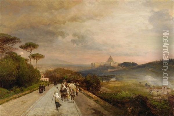 Romische Landschaft Mit Pilgern Oil Painting - Oswald Achenbach