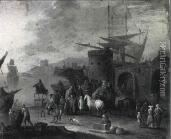 A Harbour Scene Oil Painting - Jan-Baptiste van der Meiren