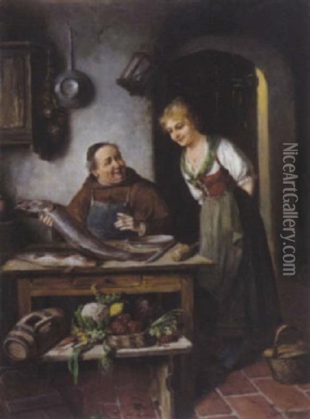 Kucheninterieur Mit Monch Und Magd Oil Painting - Carl Ostersetzer