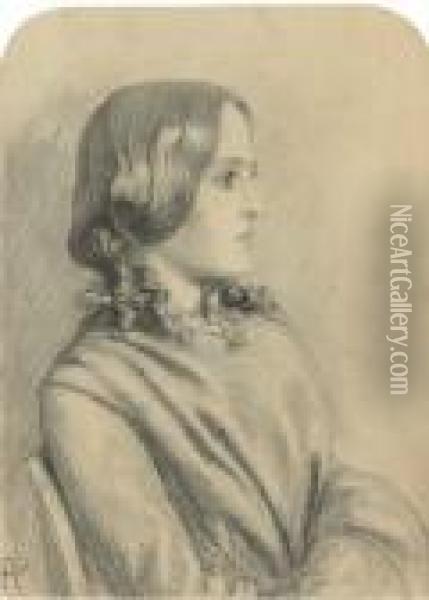 Portrait Of Margaret Thompson, Half-length, In Profile To The Right Oil Painting - Dante Gabriel Rossetti